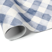Blauw Witte Ruiten Strepen Bruidsdouche Cadeaupapier (Rol Hoek)
