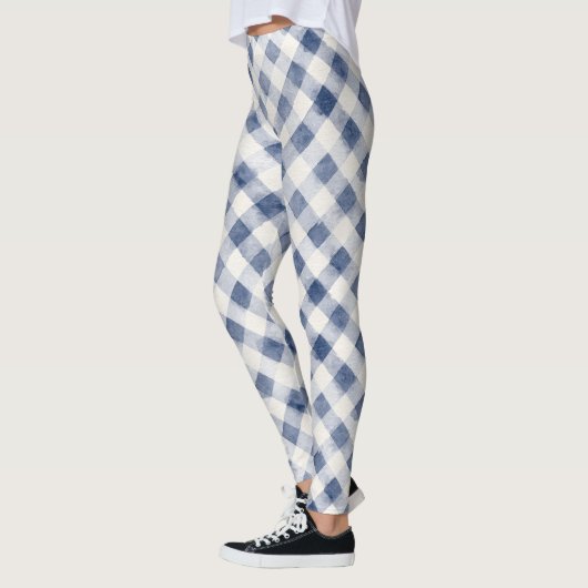 Blauw Witte Ruiten Strepen Leggings (Links)