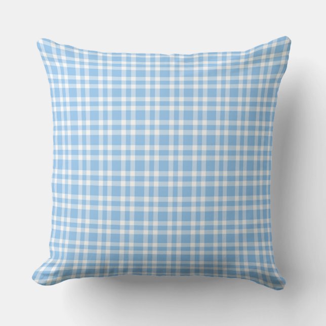Blauw Witte Ruitenpatroon Kussen (Voorkant)
