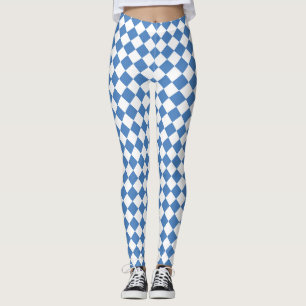 Blauw Witte Ruitjes Diamant Patroon Leggings