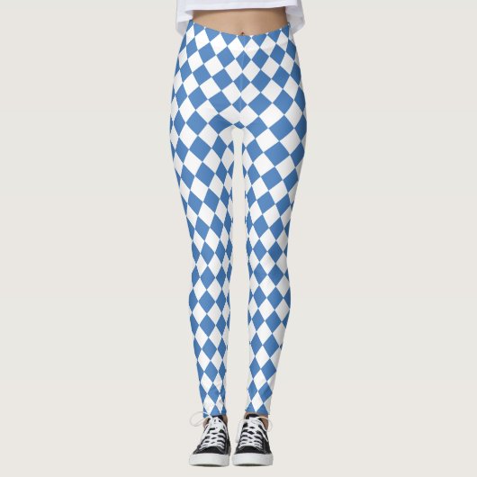 Blauw Witte Ruitjes Diamant Patroon Leggings (Voorkant)