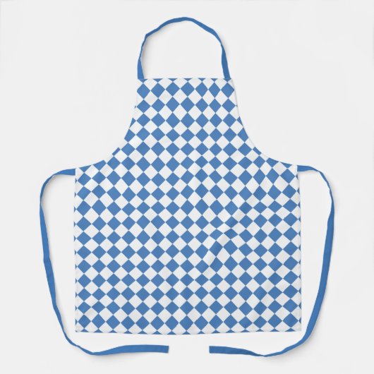 Blauw Witte Ruitjes Diamant Patroon Schort (Voorkant)