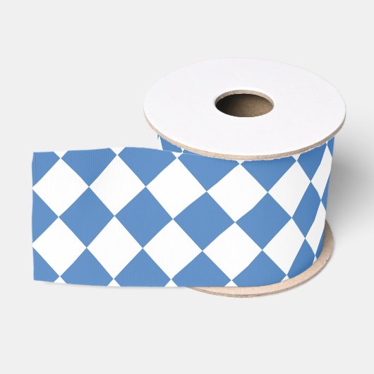Blauw Witte Ruitruitpatroon Grosgrain Lint (Spoel)