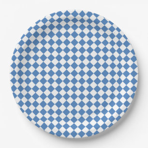 Blauw Witte Ruitruitpatroon Papieren Bordje