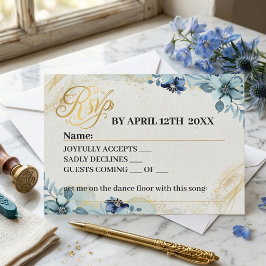 Blauw Witte Rustieke Bloem Bruiloft Antwoordkaart RSVP Kaartje