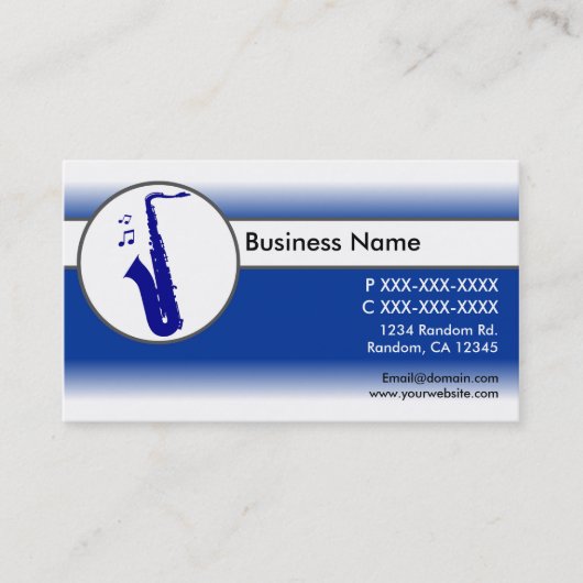 Blauw witte saxofoon custom visitekaartjes (Voorkant)