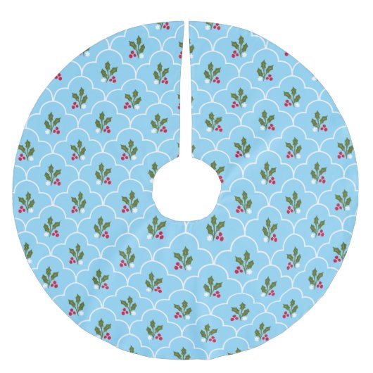 Blauw-witte Scallop Holly Berry Kerstmis Kerstboom Rok (Voorkant)