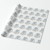 Blauw Witte Schaatsen Kerst Cadeaupapier (Uitgerold)