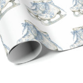 Blauw Witte Schaatsen Kerst Cadeaupapier (Rol Hoek)