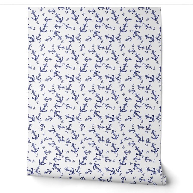 Blauw-witte scheepsankers  behang (Afrollen)