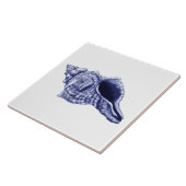 Blauw-witte schelp keramische tegel tegeltje (Zijkant)