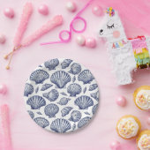 Blauw-witte schelp strand borden papieren bordje (Feest)