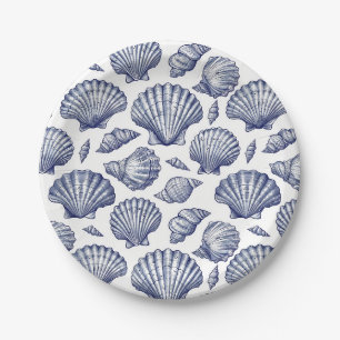 Blauw-witte schelp strand borden papieren bordje