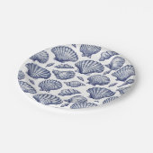 Blauw-witte schelp strand borden papieren bordje (Gekanteld)