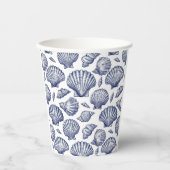 Blauw-witte schelp strand papieren bekers (Voorkant)