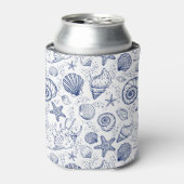 Blauw-Witte Schelp Zeester Blikjeskoeler (Blikje Voorkant)