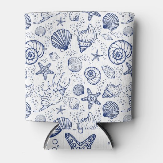 Blauw-Witte Schelp Zeester Blikjeskoeler (Voorkant)