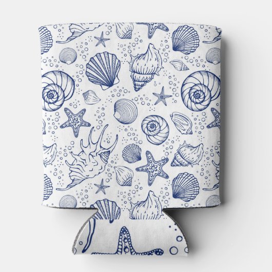 Blauw-Witte Schelp Zeester Blikjeskoeler (Achterkant)