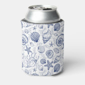 Blauw-Witte Schelp Zeester Blikjeskoeler (Blikje Achterkant)