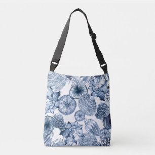 Blauw-witte schelpen Kust Beachy Design Crossbody Tas