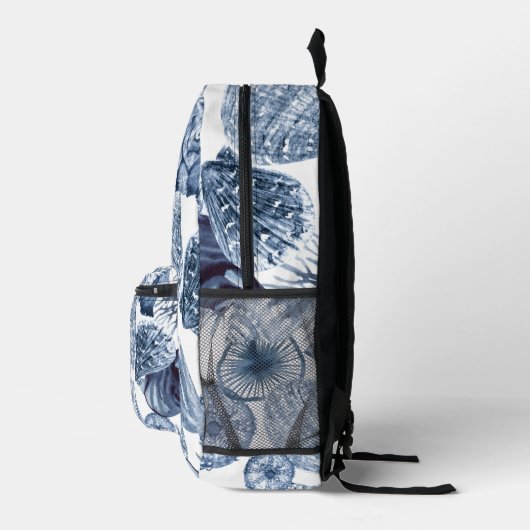 Blauw-witte schelpen Kustontwerp Bedrukte Rugzak (Rechts)