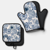Blauw-witte schelpen Kustontwerp Ovenwant & Pannenlap Set (Voorkant / Achterkant)