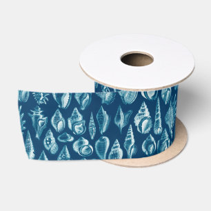 Blauw-witte schelpen patroon satijnen lint
