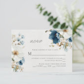 Blauw-witte schilderachtige bloem RSVP kaartje (Staand voorkant)