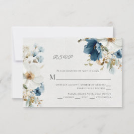 Blauw-witte schilderachtige bloem RSVP kaartje