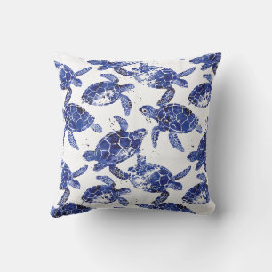 Blauw-witte schildpad patroon kussen
