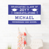 Blauw-witte schoolkleuren Afstuderen Spandoek (Insitu)