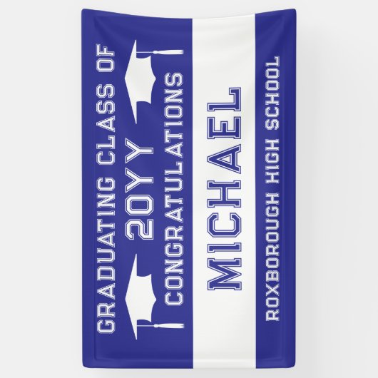 Blauw-witte schoolkleuren Afstuderen Spandoek (Verticaal)