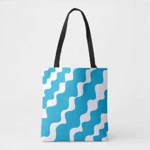 Blauw-witte schuine golven patroon tote bag
