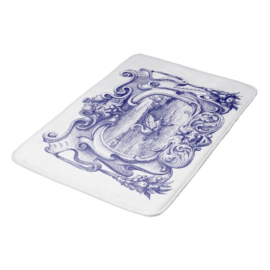 Blauw-witte scroll cartouche met zwaan badmat (Gekanteld)