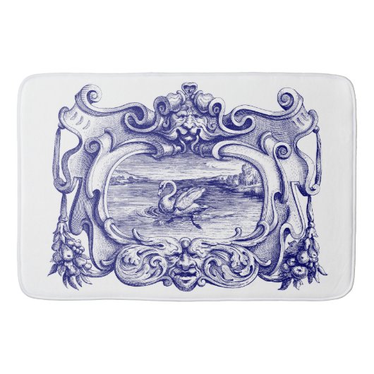 Blauw-witte scroll cartouche met zwaan badmat (Voorkant)