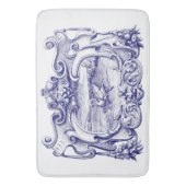 Blauw-witte scroll cartouche met zwaan badmat (Voorkant Verticaal)