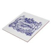 Blauw-witte scroll cartouche met zwaan tegeltje (Zijkant)