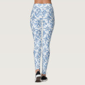 Blauw Witte Siciliaanse Bloem Leggings (Achterkant)