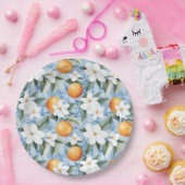 Blauw Witte Siciliaanse Zomer Bloemige Sinaasappel Papieren Bordje (Feest)