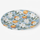 Blauw Witte Siciliaanse Zomer Bloemige Sinaasappel Papieren Bordje (Gekanteld)