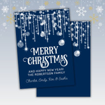 Blauw Witte Slingerlichten Kerst Vakantiekaart