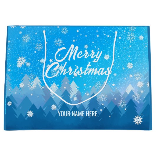 Blauw-witte sneeuw nieuwjaar groot cadeauzakje (Voorkant)