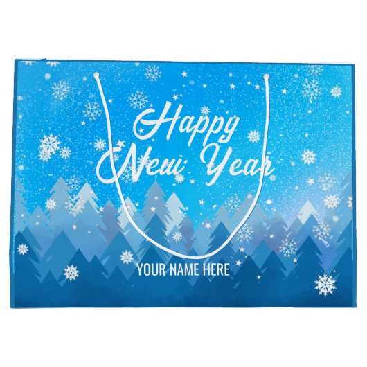 Blauw-witte sneeuw nieuwjaar groot cadeauzakje (Achterkant)