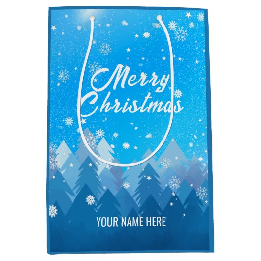 Blauw-witte sneeuw nieuwjaar medium cadeauzakje (Voorkant)