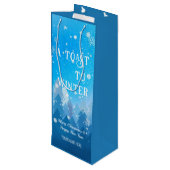 Blauw-witte sneeuw nieuwjaar wijn cadeautas (Achterkant Gekanteld)