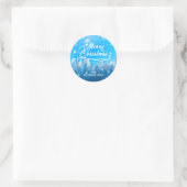 Blauw Witte Sneeuw Vreedzame Bos Kerstmis Ronde Sticker (Tas)