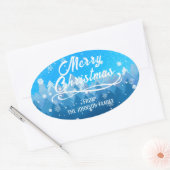 Blauw Witte Sneeuw Vreedzame Bos Prettig Kerstfees Ovale Sticker (Envelop)