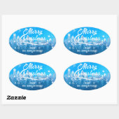 Blauw Witte Sneeuw Vreedzame Bos Prettig Kerstfees Ovale Sticker (Vel)