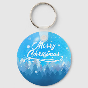 Blauw Witte Sneeuw Vreedzame Bos Prettig Kerstfees Sleutelhanger