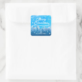 Blauw Witte Sneeuw Vreedzame Bos Prettig Kerstfees Vierkante Sticker